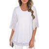 imageNinedaily Womens Tops 34 Sleeve Blouses Dressy Casual Double Layers Mesh Tunic ShirtsWhitea Little See Through