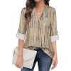 imageNinedaily Womens Tops Dressy Casual 34 Sleeve V Neck Chiffon Shirt Work BlousesBeige Stripe