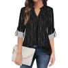 imageNinedaily Womens Tops Dressy Casual 34 Sleeve V Neck Chiffon Shirt Work BlousesBlack Striped