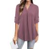 imageNinedaily Womens Tops Dressy Casual 34 Sleeve V Neck Chiffon Shirt Work BlousesDark Adobe Rose