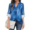 imageNinedaily Womens Tops Dressy Casual 34 Sleeve V Neck Chiffon Shirt Work BlousesNavy Floral