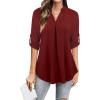 imageNinedaily Womens Tops Dressy Casual 34 Sleeve V Neck Chiffon Shirt Work BlousesWine