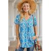 imageNinedaily Womens Tunic Summer Short Sleeve Top Loose V Neck Dressy Shirt BlouseBlue White