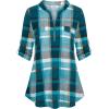 imageNinedaily Womens 34 Sleeve Plaid Shirts Zip Floral Casual Tunic Blouse TopsAturquoise