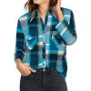 imageNinedaily Womens Plaid Shirt Collared Button Down Blouse 34 Sleeve Tunic TopsTurquoise
