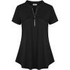imageNinedaily Womens Summer Tops Short Sleeve Casual Blouse Zip Floral Tunic ShirtsBlack