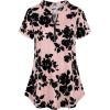 imageNinedaily Womens Summer Tops Short Sleeve Casual Blouse Zip Floral Tunic ShirtsBlack Floral
