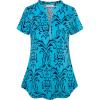 imageNinedaily Womens Summer Tops Short Sleeve Casual Blouse Zip Floral Tunic ShirtsTurquoise