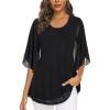 imageNinedaily Womens Tops 34 Sleeve Blouses Dressy Casual Double Layers Mesh Tunic ShirtsBlack