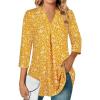 imageNinedaily Womens Tops Dressy Casual 34 Sleeve V Neck Chiffon Shirt Work BlousesZyellow Floral
