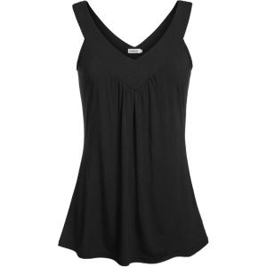 imageNinedaily Women Comfy Sleeveless Tunic Top Pleated V Neck Tanks Vest SummerBlack