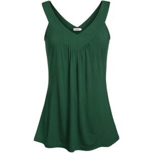 imageNinedaily Women Comfy Sleeveless Tunic Top Pleated V Neck Tanks Vest SummerGreen