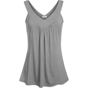 imageNinedaily Women Comfy Sleeveless Tunic Top Pleated V Neck Tanks Vest SummerGrey