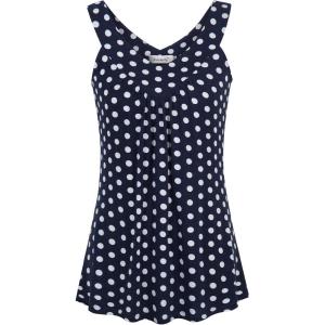 imageNinedaily Women Comfy Sleeveless Tunic Top Pleated V Neck Tanks Vest SummerNavywhite Polka Dot
