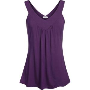imageNinedaily Women Comfy Sleeveless Tunic Top Pleated V Neck Tanks Vest SummerPurple
