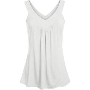 imageNinedaily Women Comfy Sleeveless Tunic Top Pleated V Neck Tanks Vest SummerWhite