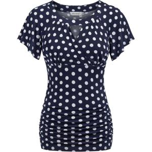 imageNinedaily Women Dressy Tunic Tops Crossover V Neck Raglan Sleeve Ruched BlouseBlue  White Polka Dot