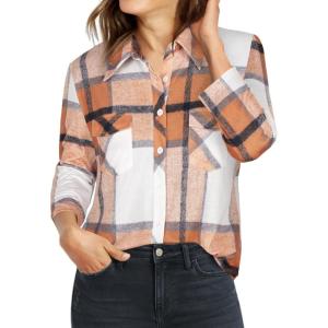 imageNinedaily Womens Plaid Shirt Collared Button Down Blouse 34 Sleeve Tunic TopsApricot