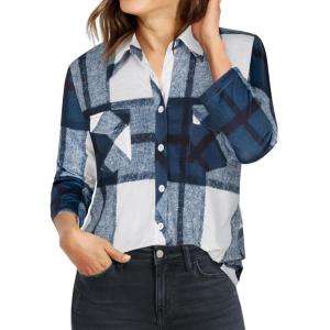 imageNinedaily Womens Plaid Shirt Collared Button Down Blouse 34 Sleeve Tunic TopsBlue