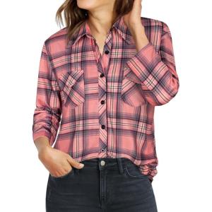 imageNinedaily Womens Plaid Shirt Collared Button Down Blouse 34 Sleeve Tunic TopsPink