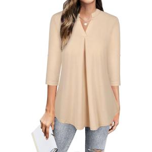 imageNinedaily Womens Tops Dressy Casual 34 Sleeve V Neck Chiffon Shirt Work BlousesBeige