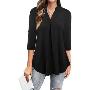 imageNinedaily Womens Tops Dressy Casual 34 Sleeve V Neck Chiffon Shirt Work BlousesBlack