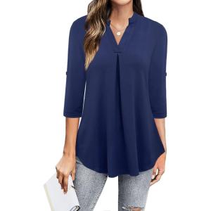 imageNinedaily Womens Tops Dressy Casual 34 Sleeve V Neck Chiffon Shirt Work BlousesBlue