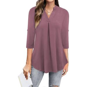 imageNinedaily Womens Tops Dressy Casual 34 Sleeve V Neck Chiffon Shirt Work BlousesDark Adobe Rose
