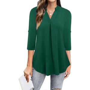 imageNinedaily Womens Tops Dressy Casual 34 Sleeve V Neck Chiffon Shirt Work BlousesGreen