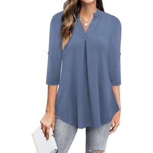 imageNinedaily Womens Tops Dressy Casual 34 Sleeve V Neck Chiffon Shirt Work BlousesLight Blue