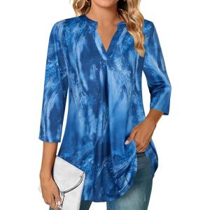 imageNinedaily Womens Tops Dressy Casual 34 Sleeve V Neck Chiffon Shirt Work BlousesNavy Floral