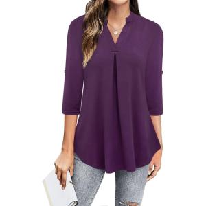 imageNinedaily Womens Tops Dressy Casual 34 Sleeve V Neck Chiffon Shirt Work BlousesPurple
