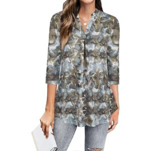 imageNinedaily Womens Tops Dressy Casual 34 Sleeve V Neck Chiffon Shirt Work BlousesTie Dye Brown