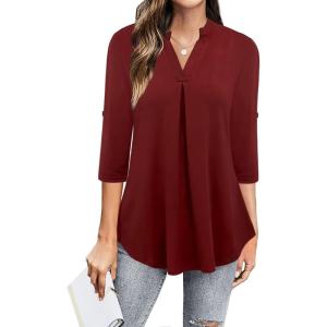 imageNinedaily Womens Tops Dressy Casual 34 Sleeve V Neck Chiffon Shirt Work BlousesWine