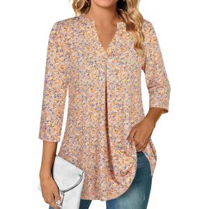 imageNinedaily Womens Tops Dressy Casual 34 Sleeve V Neck Chiffon Shirt Work BlousesZpink Floral