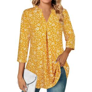 imageNinedaily Womens Tops Dressy Casual 34 Sleeve V Neck Chiffon Shirt Work BlousesZyellow Floral