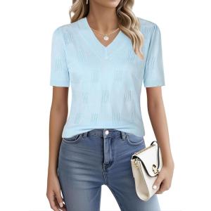imageNinedaily Womens Tops Short Sleeve Sweater Knit TShirts Dressy Casual BlousesLight Blue