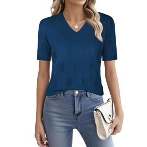 imageNinedaily Womens Tops Short Sleeve Sweater Knit TShirts Dressy Casual BlousesNavy Blue