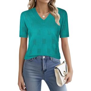 imageNinedaily Womens Tops Short Sleeve Sweater Knit TShirts Dressy Casual BlousesPeacock Blue