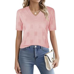 imageNinedaily Womens Tops Short Sleeve Sweater Knit TShirts Dressy Casual BlousesPink