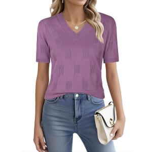 imageNinedaily Womens Tops Short Sleeve Sweater Knit TShirts Dressy Casual BlousesPurple
