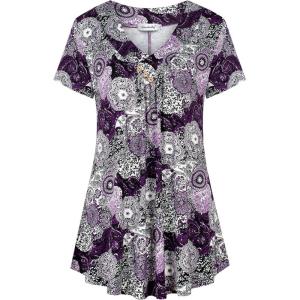 imageNinedaily Womens Tunic Summer Short Sleeve Top Loose V Neck Dressy Shirt BlouseAlight Purple