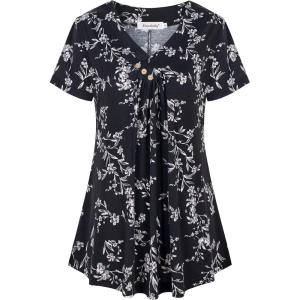 imageNinedaily Womens Tunic Summer Short Sleeve Top Loose V Neck Dressy Shirt BlouseBlack