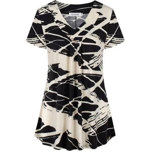 imageNinedaily Womens Tunic Summer Short Sleeve Top Loose V Neck Dressy Shirt BlouseBlack Beige