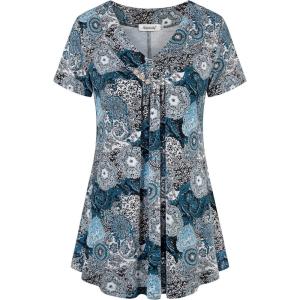 imageNinedaily Womens Tunic Summer Short Sleeve Top Loose V Neck Dressy Shirt BlouseBlackblue