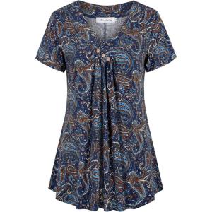 imageNinedaily Womens Tunic Summer Short Sleeve Top Loose V Neck Dressy Shirt BlouseBlue Light Purple