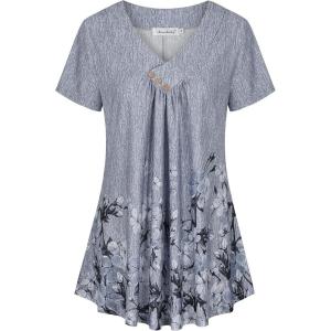 imageNinedaily Womens Tunic Summer Short Sleeve Top Loose V Neck Dressy Shirt BlouseDgrey