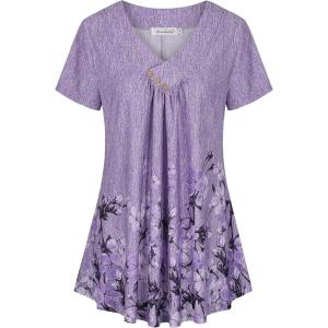 imageNinedaily Womens Tunic Summer Short Sleeve Top Loose V Neck Dressy Shirt BlouseDpurple