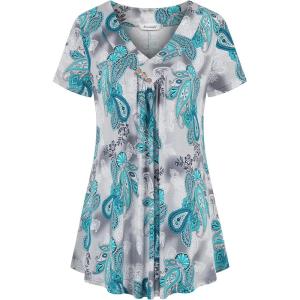 imageNinedaily Womens Tunic Summer Short Sleeve Top Loose V Neck Dressy Shirt BlouseGrayblue