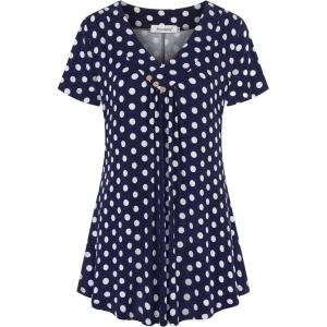 imageNinedaily Womens Tunic Summer Short Sleeve Top Loose V Neck Dressy Shirt BlouseNavywhite Polka Dot